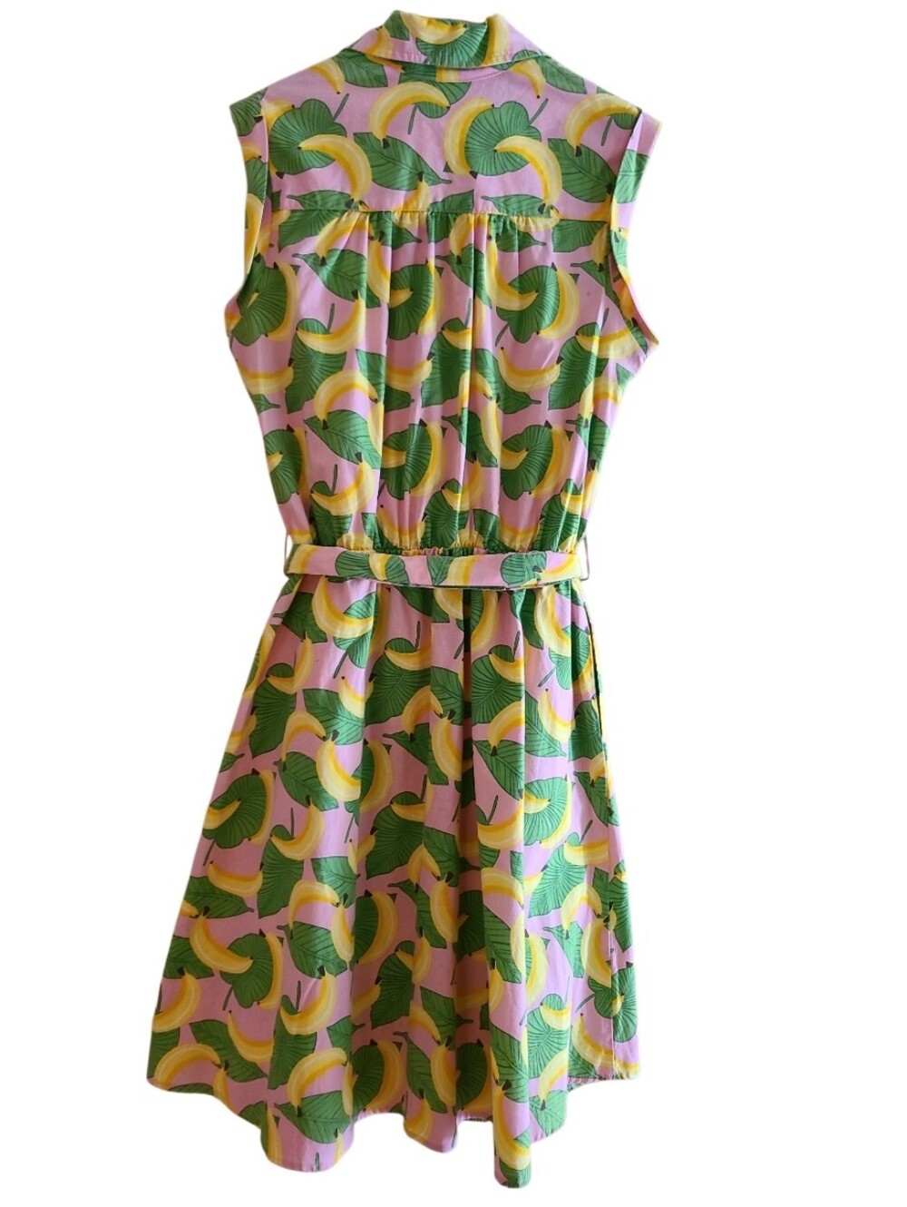 Retrolicious Banana Pattern Button Dress Green Yellow Retro Vintage-y Tie Waist - Picture 11 of 16